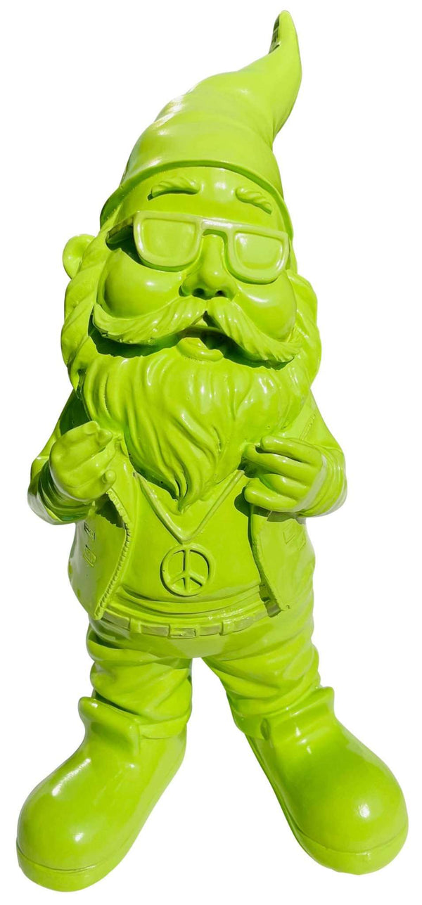 Gartenzwerg Rocker mit Peace Kette - Limited Lime Green Edition