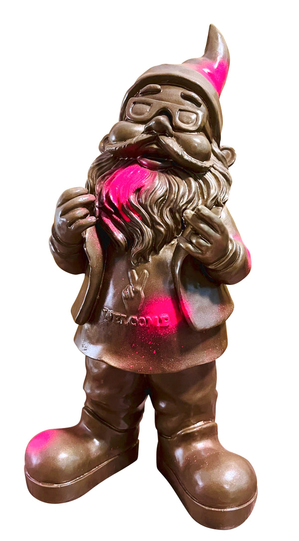 Gartenzwerg gartenfigur groß rocker 40cm welcome deko haustür deko willkommensschild Bronze Pink Sprayed SEWAS