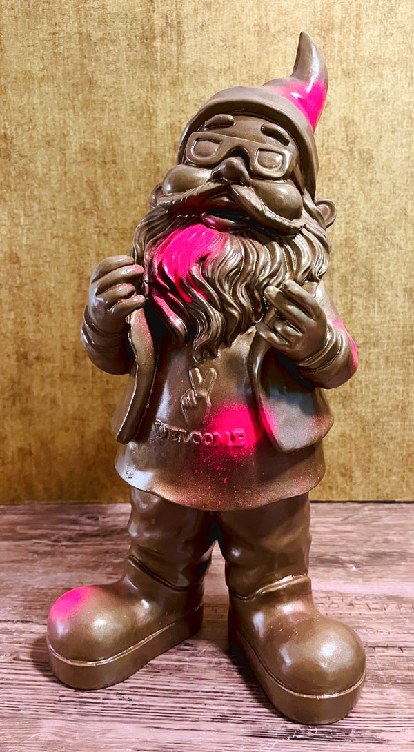 Gartenzwerg gartenfigur groß rocker 40cm welcome deko haustür deko willkommensschild Bronze Pink Sprayed SEWAS