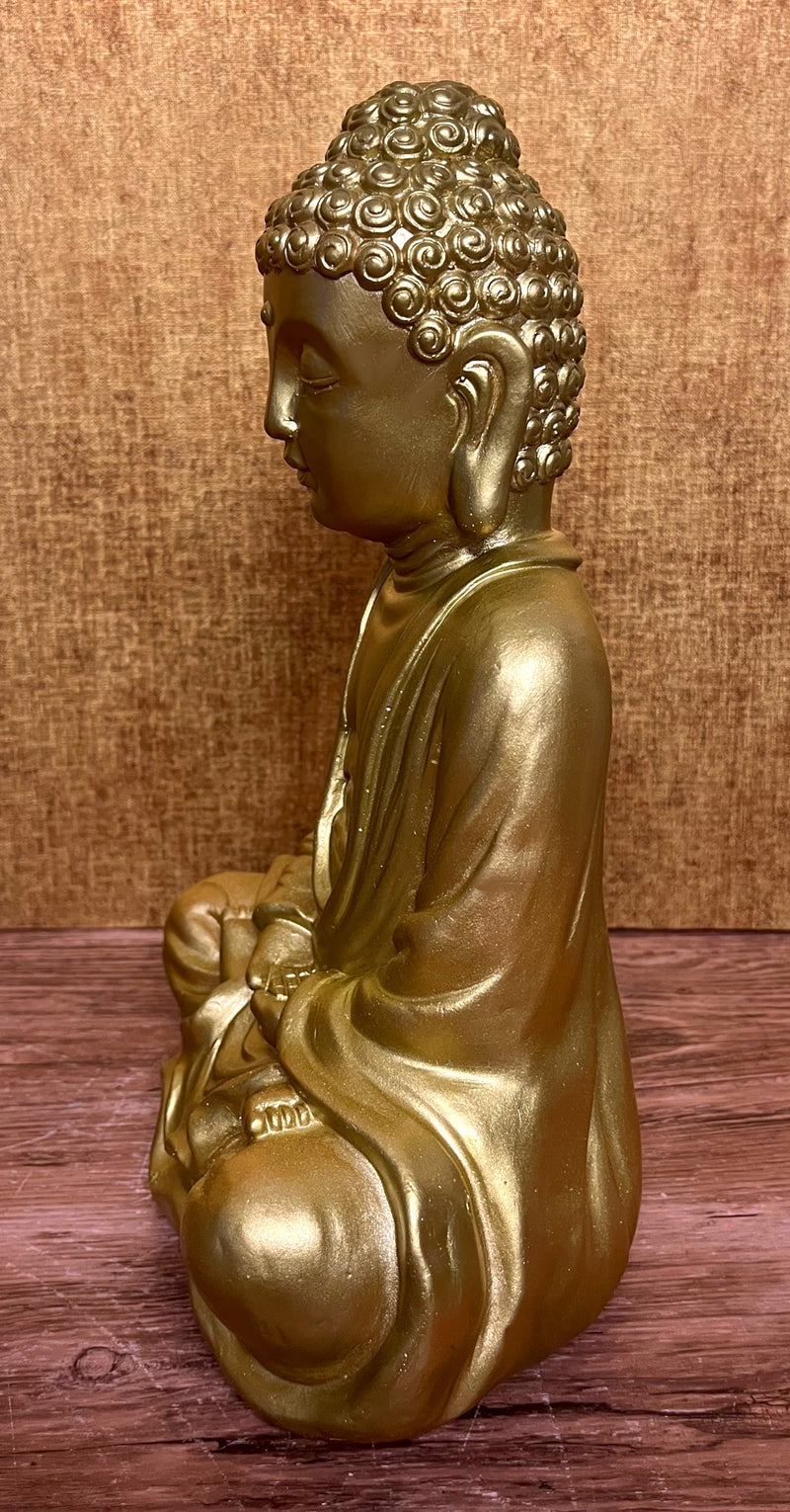 Dekofigur Gartenfigur Statue Buddha Gold Groß Steinfigur SEWAS