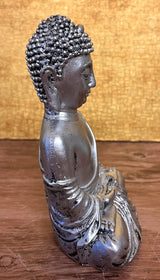 Dekofigur Gartenfigur Statue Buddha Silber Kunstharz SEWAS