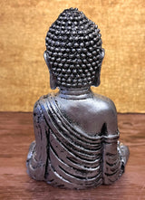 Dekofigur Gartenfigur Statue Buddha Silber Kunstharz SEWAS