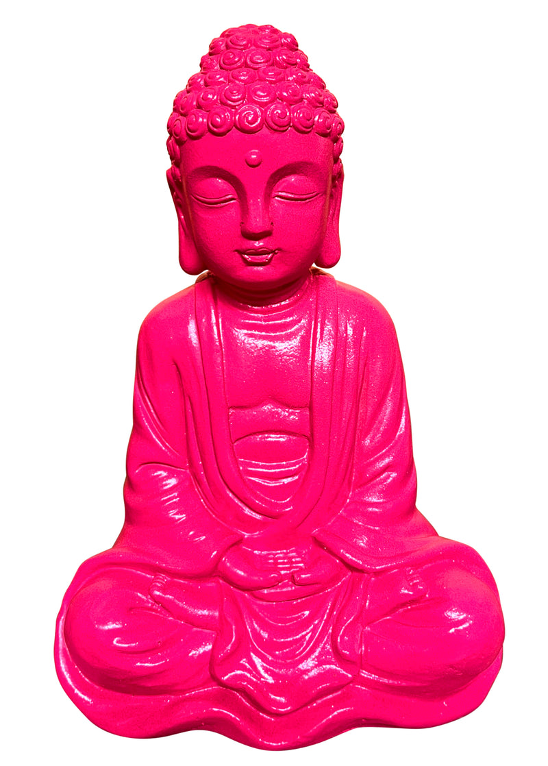 Dekofigur Gartenfigur Statue Buddha Pink Groß Steinfigur SEWAS