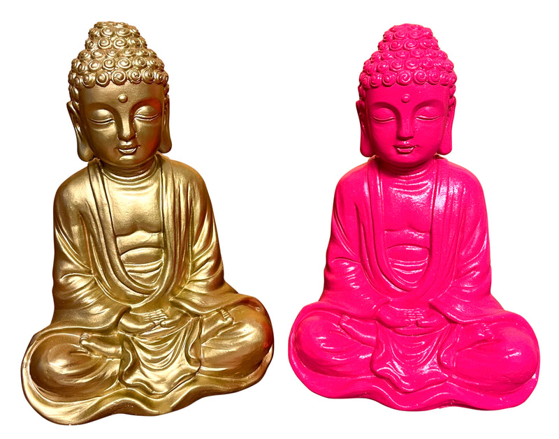 Dekofigur Gartenfigur Statue Buddha Gold Pink Groß Steinfigur SEWAS