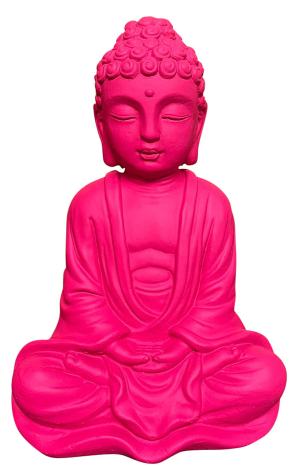 Dekofigur Gartenfigur Statue Buddha Pink Groß Steinfigur SEWAS 22cm