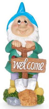 Gartenzwerg gartenfigur 27cm welcome deko haustür willkommensschild Blau SEWAS