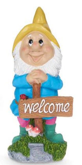 Gartenzwerg gartenfigur 27cm welcome deko haustür willkommensschild Gelb SEWAS