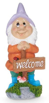 Gartenzwerg gartenfigur 27cm welcome deko haustür willkommensschild Lila SEWAS