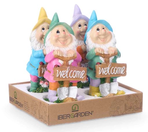 Gartenzwerg gartenfigur 27cm welcome deko haustür willkommensschild Gelb SEWAS