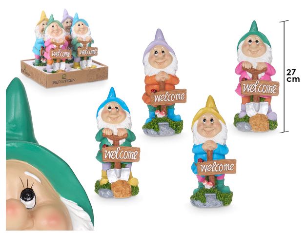 Gartenzwerg gartenfigur 27cm welcome deko haustür willkommensschild Gelb SEWAS