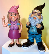 Gartenzwerg Zwergin King Queen Set Peace Kette Schwarz Blau wetterfest Dekofigur SEWAS