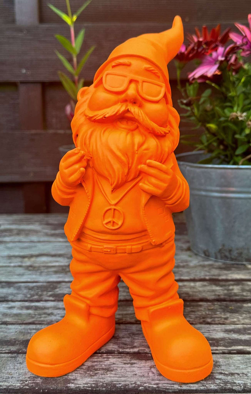 Gartenzwerg Peace Kette Neon Orange wetterfest Dekofigur SEWAS