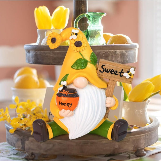 gartenzwerg wichtel sweet mit honigtopf sonnenblumen gartenfigur gartendeko