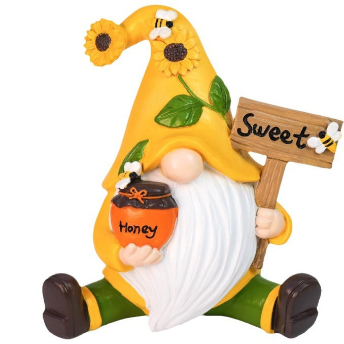 gartenzwerg wichtel sweet mit honigtopf sonnenblumen gartenfigur gartendeko