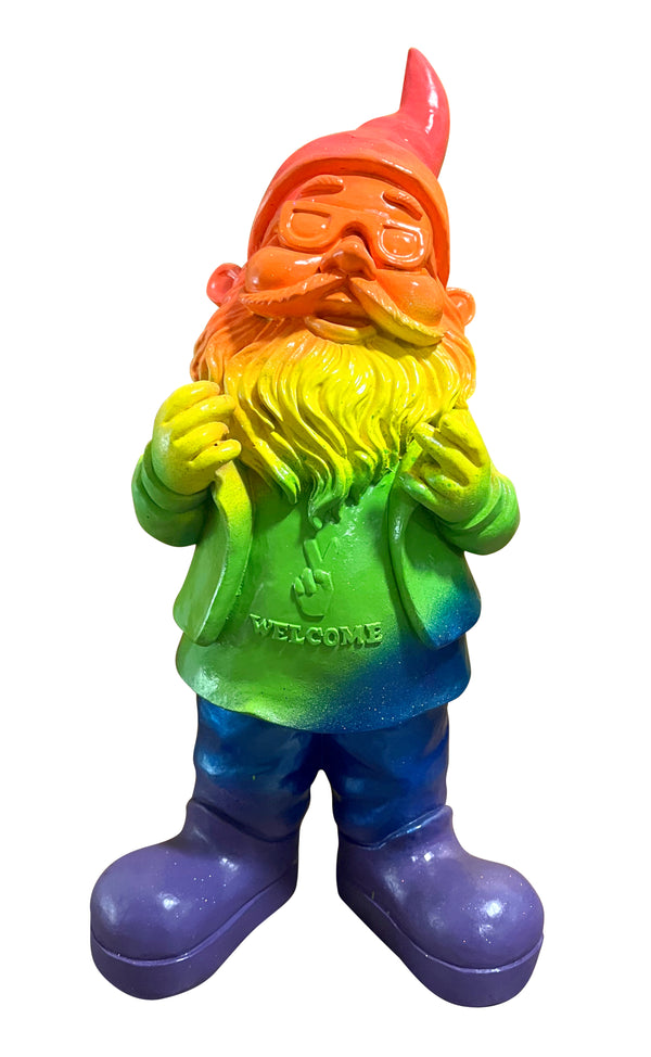 Gartenzwerg gartenfigur groß rocker 40cm welcome deko haustür deko willkommensschild Regenbogenfarben Gay Pride LGBT Rainbow Gnome SEWAS