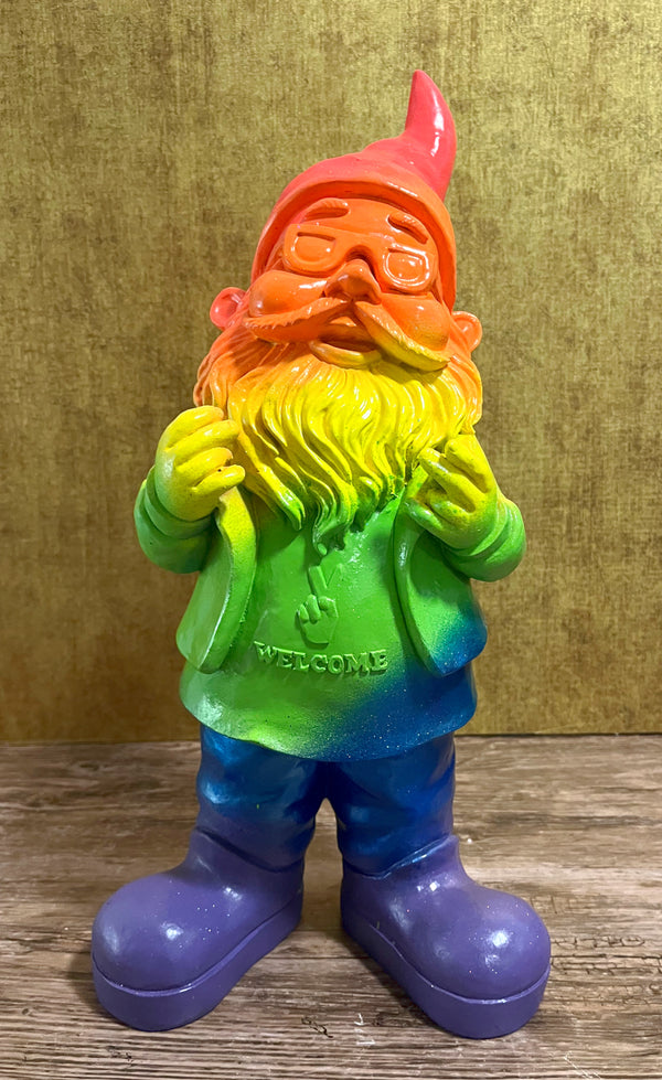 Gartenzwerg gartenfigur groß rocker 40cm welcome deko haustür deko willkommensschild Regenbogenfarben Gay Pride LGBT Rainbow Gnome SEWAS