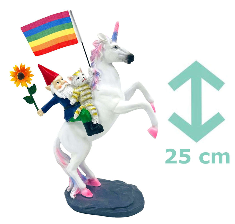 Gartenzwerg Einhorn Regenbogen Blume 25 cm wetterfest SEWAS