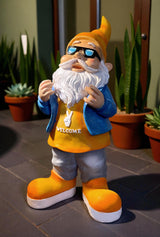 Gartenzwerg gartenfigur groß rocker 40cm welcome deko haustür deko willkommensschild Orange Blau SEWAS