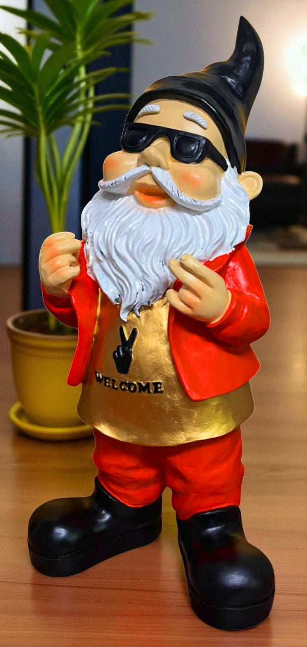 Gartenzwerg gartenfigur groß rocker 40cm welcome deko haustür deko willkommensschild schwarz-rot-gold volkszwerg