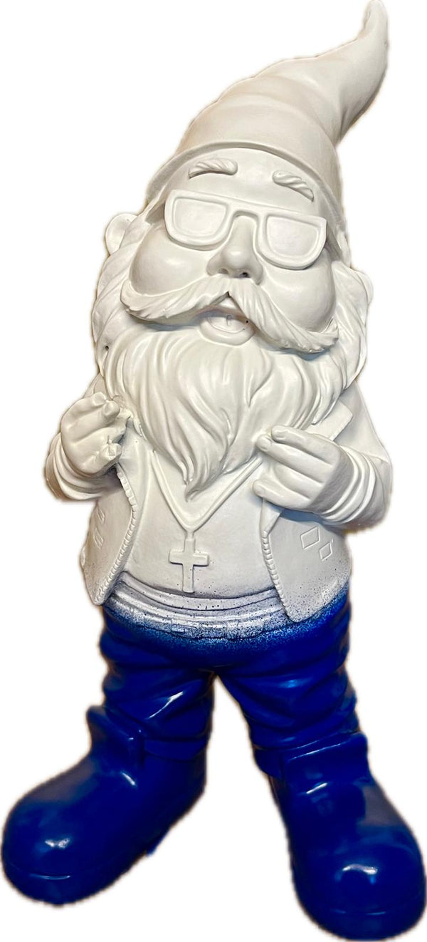 gartenzwerg weiß blau gartenfigur wichtel zwerg geschenkidee