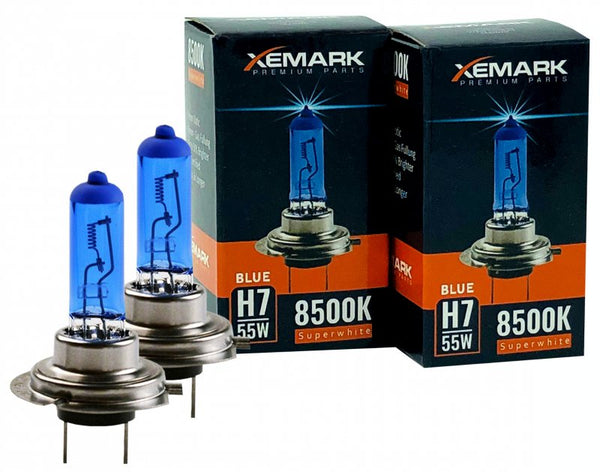 H7 Halogen Lampen Birnen Xenon Optik Blau Weiss 8500K  Leuchtmittel LED VW Audi Skoda BMW Mercedes Smart Polo Golf Peugeot Renault XEMARK 12V 