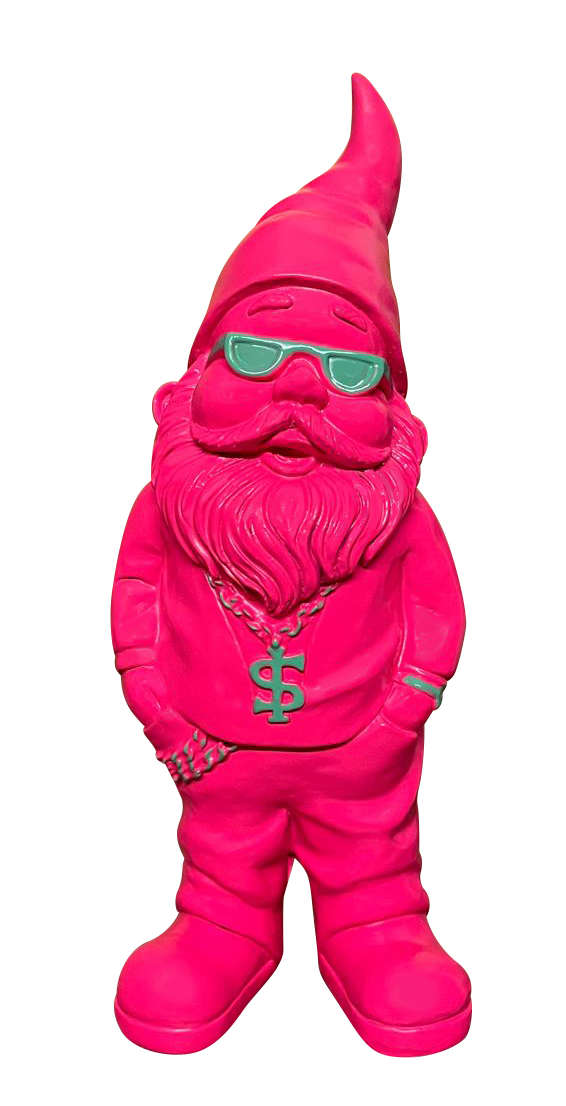 gartenzwerg gartenfigur dekofigur dollarkette pink türkis geschenkidee
