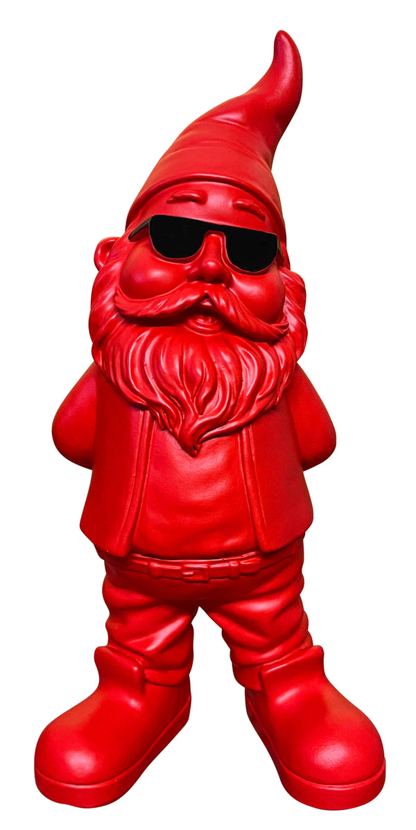 gartenzwerg mr.cool rot-schwarz dekofigur gartenfigur gnome dwarf kunstharz figur