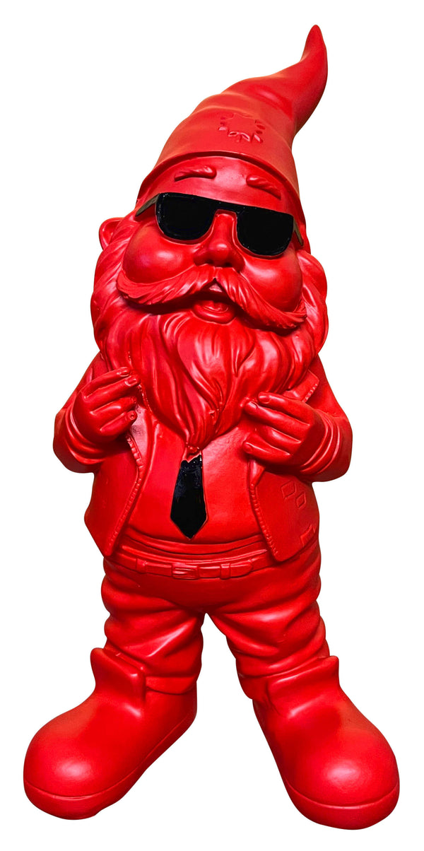 gartenzwerg im anzug rot mit krawatte in schwarz dekofigur gartenfigur gnome dwarf kunstharz figur