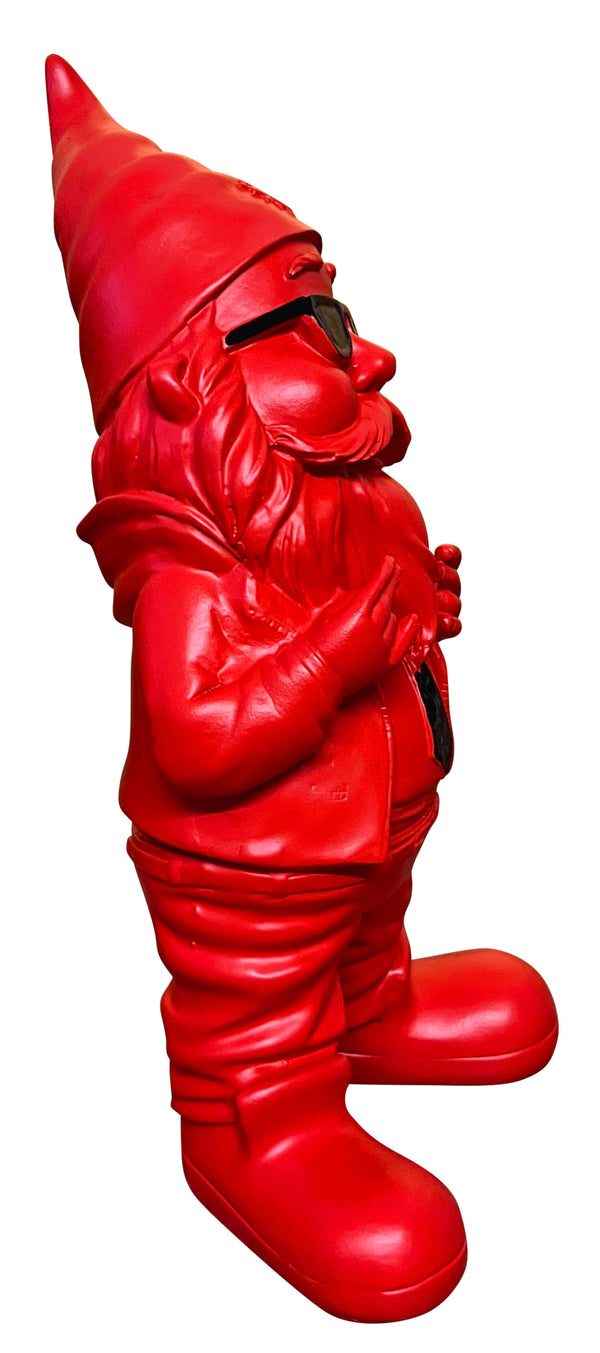 gartenzwerg im anzug rot mit krawatte in schwarz dekofigur gartenfigur gnome dwarf kunstharz figur