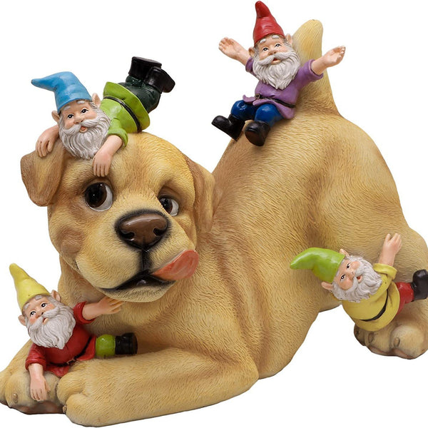 gartenzwerge mit hund gartendekoration geschenkidee gnome garden-gnome hunde-statue labrador