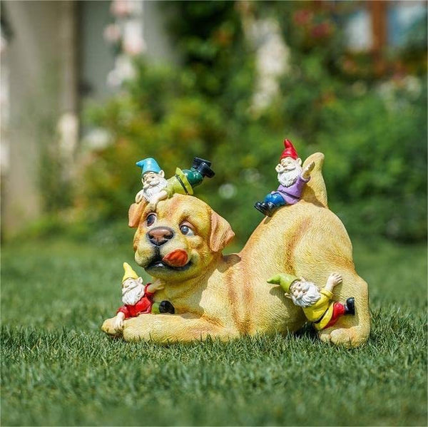 gartenzwerge mit hund gartendekoration geschenkidee gnome garden-gnome hunde-statue labrador