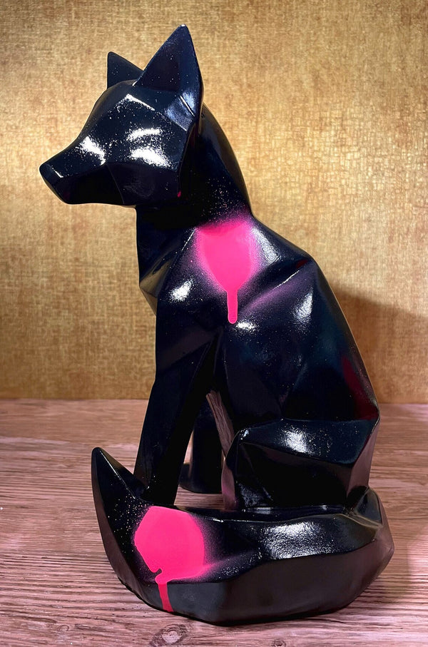Fuchs Fox Dekofigur Gartenfigur schwarz pink splatter 25cm handbemalt wetterfest