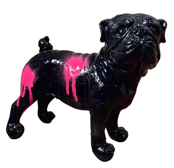 Dekofigur gartenfigur Bulldogge hund französische englische dogge schwarz pink splatter SEWAS gartenzwerge