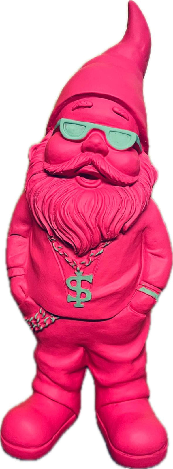 gartenzwerg gartenfigur dekofigur dollarkette pink türkis geschenkidee