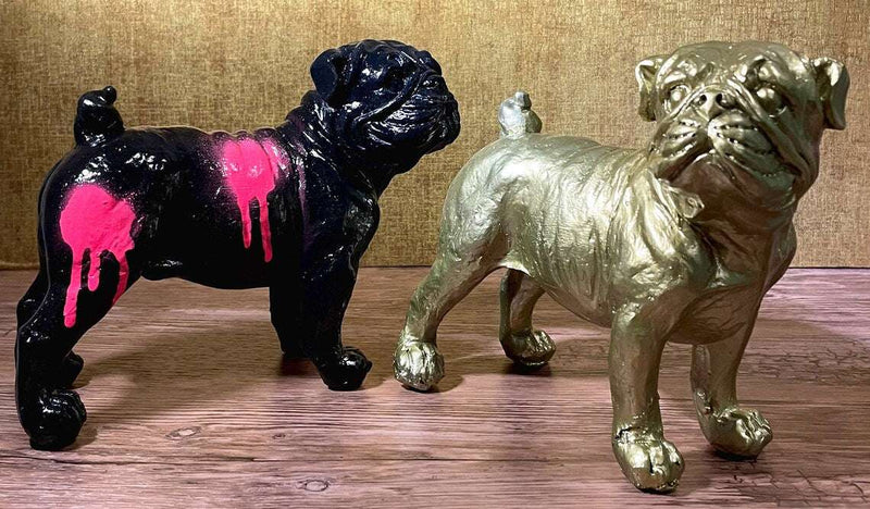 Dekofigur gartenfigur Bulldogge hund französische englische dogge schwarz pink splatter SEWAS gartenzwerge