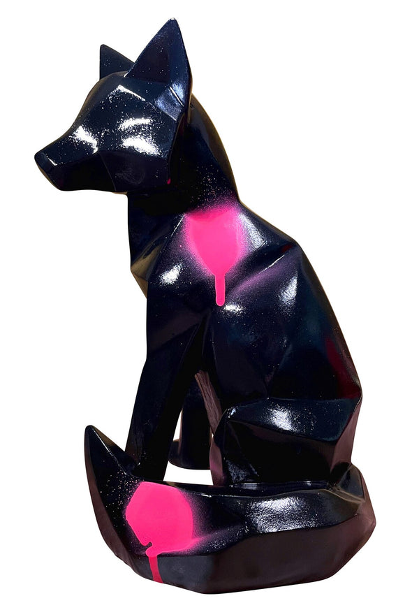 Fuchs Fox Dekofigur Gartenfigur schwarz pink splatter 25cm handbemalt wetterfest