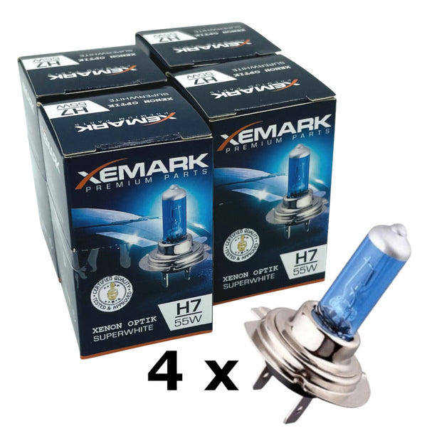 H7 Halogen Lampen Birnen Xenon Optik Blau Weiss 8500K Leuchtmittel LED VW Audi Skoda BMW Mercedes Smart Polo Golf Peugeot Renault XEMARK 12V