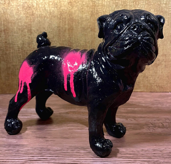 Dekofigur gartenfigur Bulldogge hund französische englische dogge schwarz pink splatter SEWAS gartenzwerge